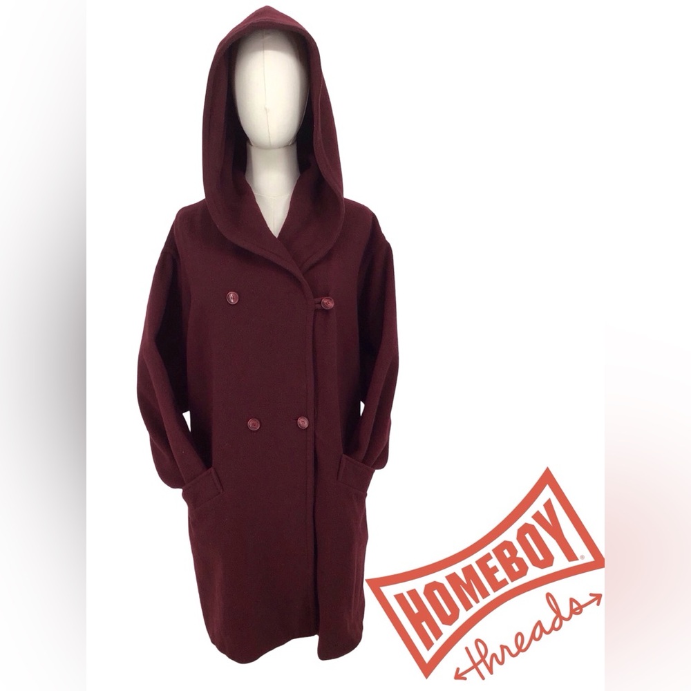 Women's Burgundy Hooded Coat Size Medium